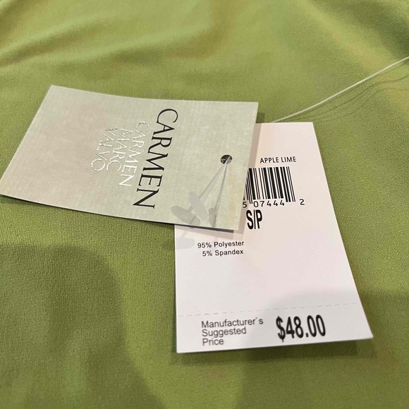 New NWT Carmen Marc Valvo Lime Green Tank Top Sleeveless V-Neck Grommet Sz Small - Picture 2 of 9